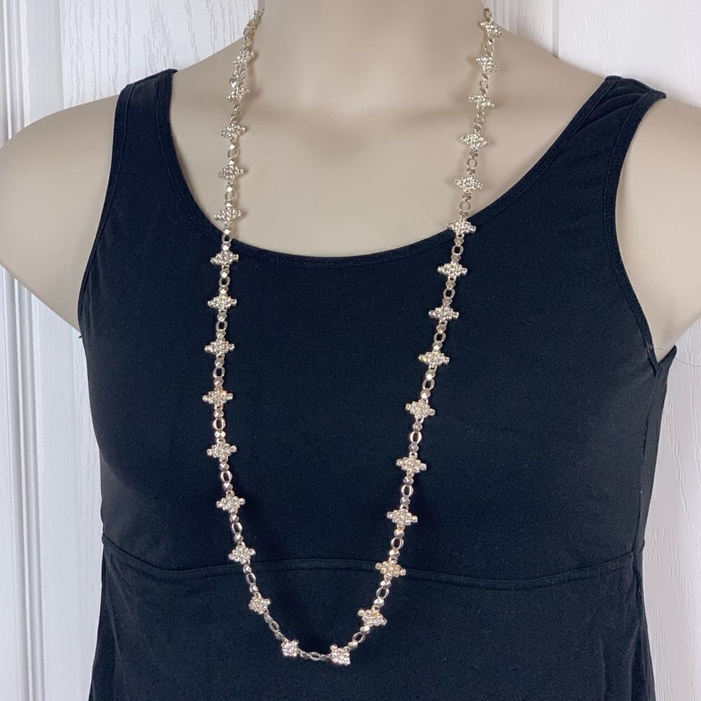 Long Rhinestone Station Necklace